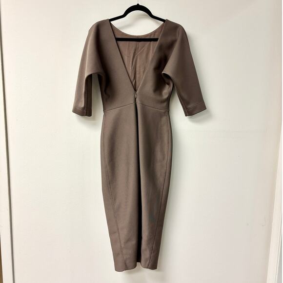 Fendi Roma 3/4 Sleeve Round Neck Midi Sheath Dress Tobacco Women's Size US 4 - Picture 3 of 5